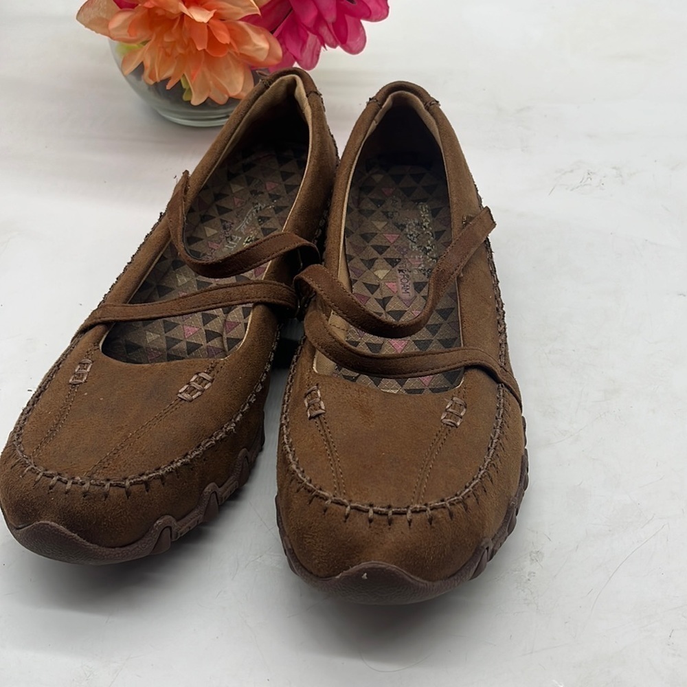 Skechers Mary Jane Bikers Brown Suede 44717 Relaxed Memory Foam Shoe Size 10